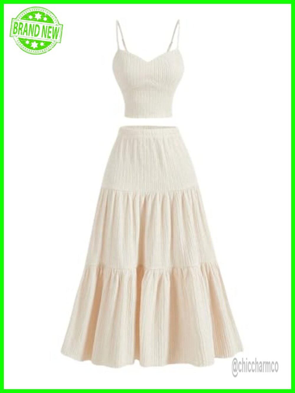 Women's 2 Piece Maxi Skirt Set Cami Crop Top Ruffle Hem Flowy Vacation Casual